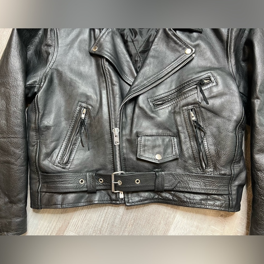 New Age Black Leather Motorcycle Collection Jacket NAC Grunge Mens L size 44 - Picture 2 of 9